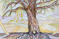 Ljiljana-Trsan-Drvo-svijeta-Perun-i-Veles-tus-akvarel-na-papiru-50x40-cm